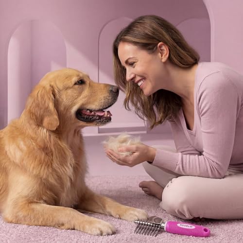 Poodle Dematting Fur Rake Comb Brush for Dogs and Cats (Pink / Dematting Comb)