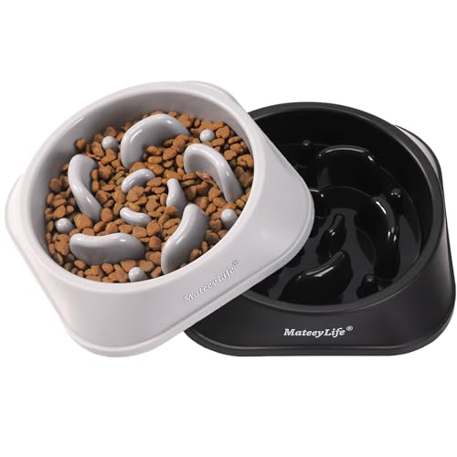 2 Pack Slow Feeder Dog Bowls (B-Gray&Black / Medium)