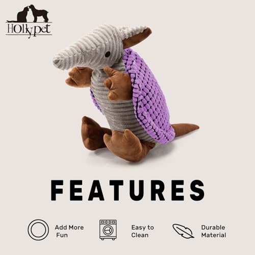 Armadillo Squeaky Dog Toys for Medium Large Dogs (10 IN / Purple)