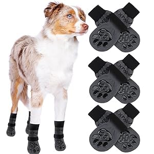 6PCS Anti Slip Dog Socks to Prevent Licking Paws (XX-small (6 Count) / Black and Grey)