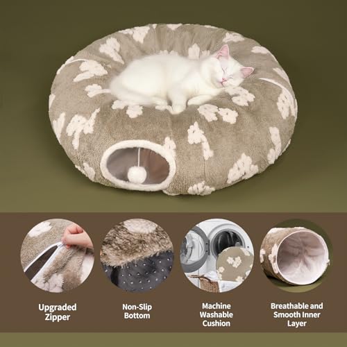 Cat Tunnel Bed with Soft Cushion for Indoor Cats and Kittens