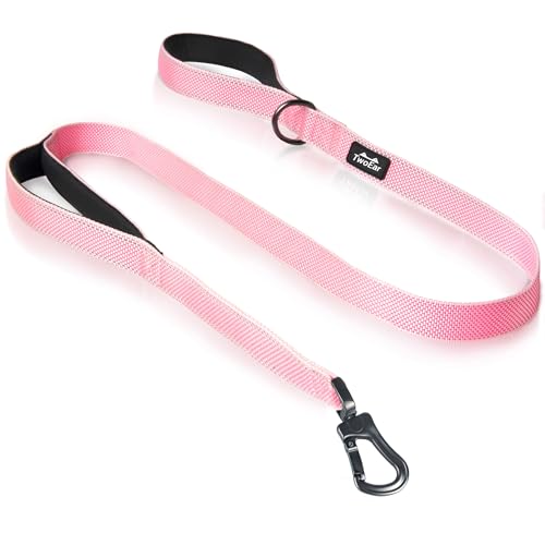 6FT 1IN Heavy Duty Dog Leash for Large Dogs with 2 Padded Handles (Pink / 1 in x 6 ft)