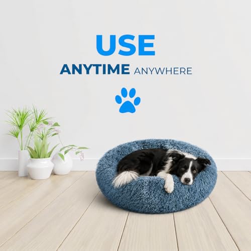 Round Dog Beds for Medium Dogs (Navy-Grey / 31.00" x 31.00" x 8.00")