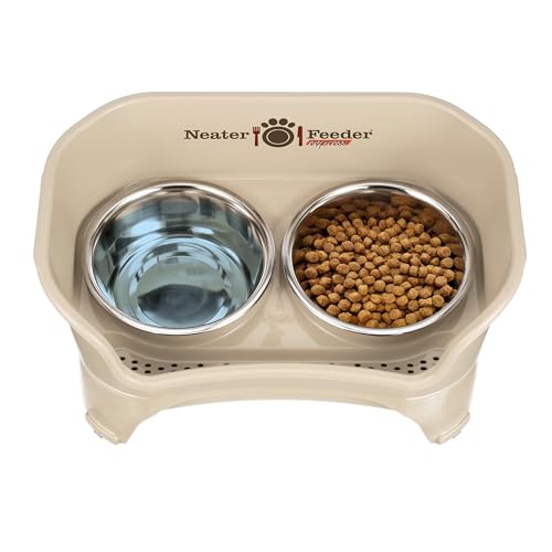 Express Mess Proof Dog Bowls Elevated for Medium to Large Sized Breed (Medium to Large w/ Standard Bowls / Almond)