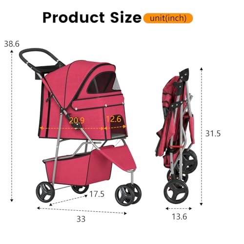 3 Wheel Pet Stroller (Red)