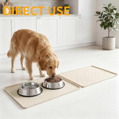 2 Pack Silicone Pet Placemat for Dog and Cat (18"L x 12"W - 2 Pack / Beige)