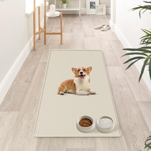 Dog Food Mat 51''x25.6'' Extra Large Dog Mat for Food and Water (51"L x 25.6"W / Beige)