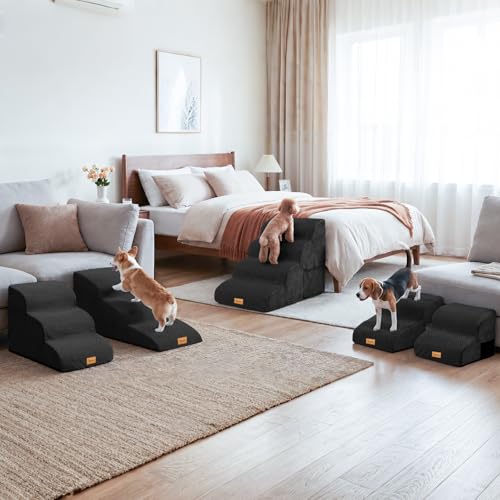 High Density Extended Foam Dog Ramp&Steps 2 Tiers (Black / 21.7*15.7*11.8)