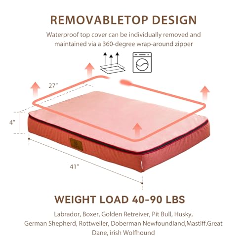 Memory Foam XL Dog Bed (41.0"L x 27.0"W x 4.0"Th / Pink)