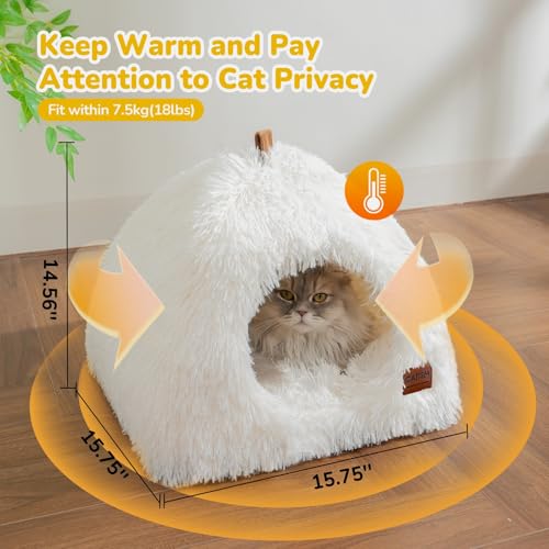 Cat Bed Cat Cave for Indoor Cats (White / M(15.7 x 15.7 x 15.7 Inch))