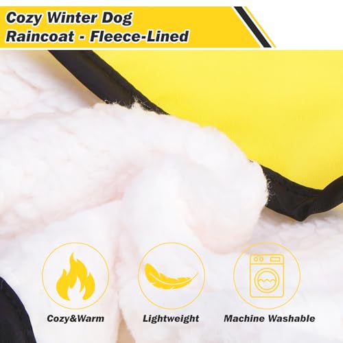 Winter Dog Raincoat Hooded Slicker Poncho with Leash Hole (S:10-15lbs / Yellow(Thick Fleece))
