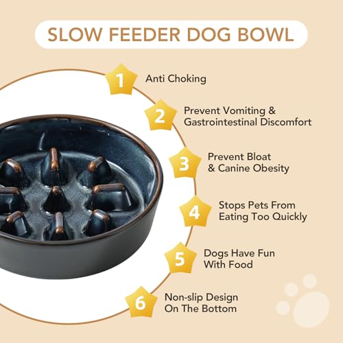 Ceramic Slow Feeder Dog Bowls (1 x Starry Sky - C / S- 6.1inch / 0.9 Cups)