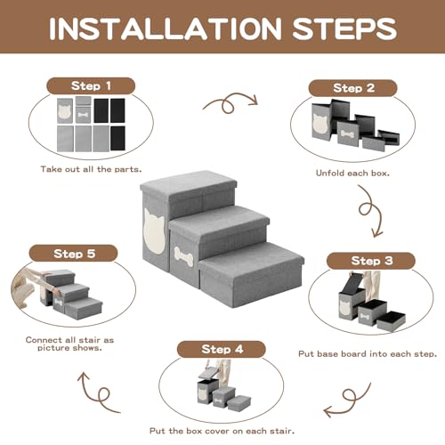 Dog Steps for High Bed (Grey / 3-Step)
