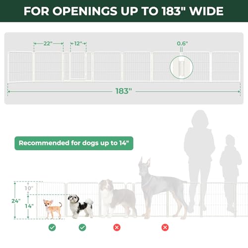 Dog Gate Extra Wide Adjustable for Openings Up to 183" (White / Up to 183" W【7 Panels + 1 Door】 / 24"H)