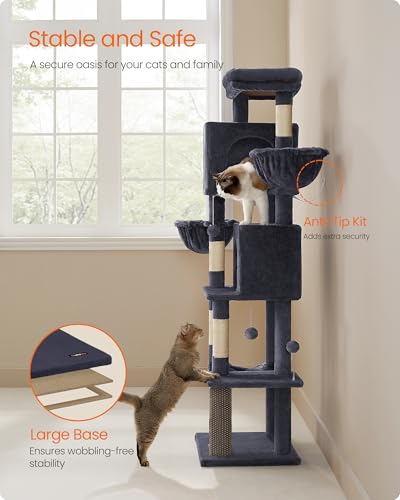Cat Tree, 69-in Large Cat Tower, Multi-Level Condo, Dark Gray (Dark Gray)