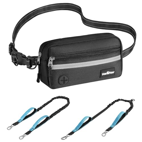 Hands Free Dog Leash for 2 Dogs with Pouch (Black/Blue / 2 Leashes)
