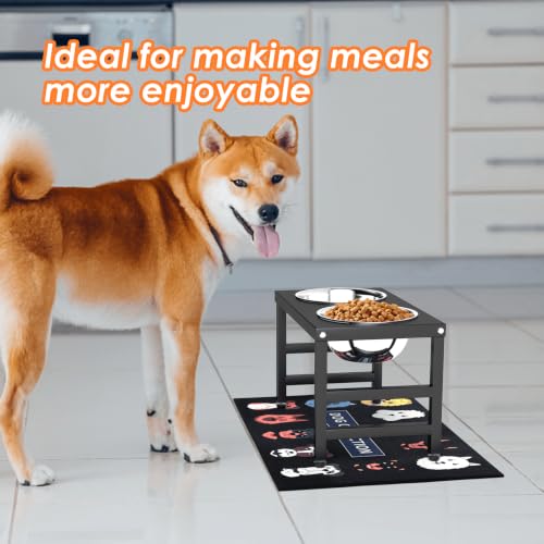 Metal Raised Dog Bowl (Black - L Dog Mat / Height:10inch)