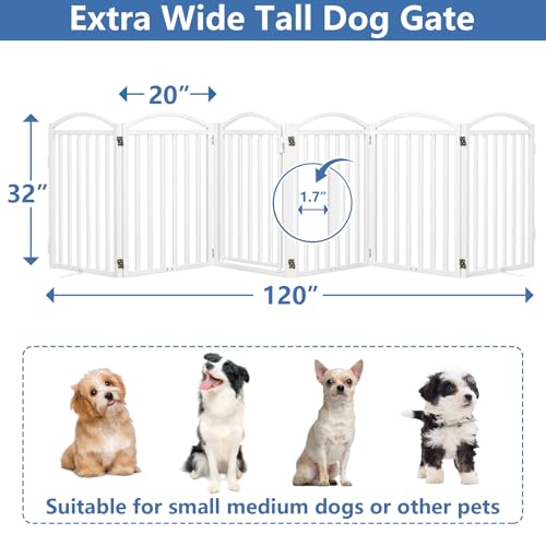 Metal Freestanding Dog Gates (Whtie / 120''W × 32''H)