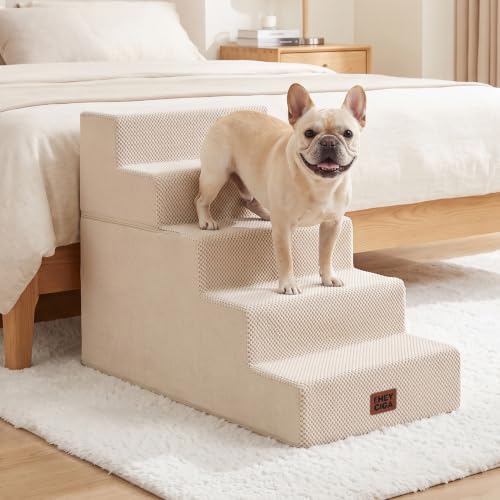 Dog Stairs for Bed 22.5" H (Beige / Extra Wide 17.7" x 35" x 22.5")