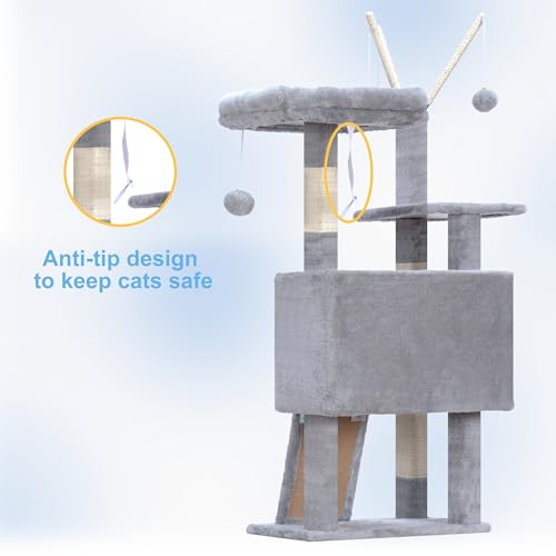 Cat Tree Tower with Removable Toys (41.3 Inches / Light Gray)