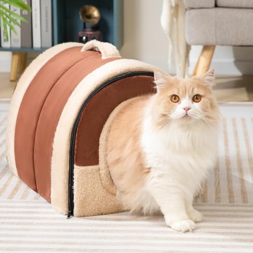 Cat Bed Cave for Indoor Cats for Pets up to 20 lbs (Brown Arched Cave)