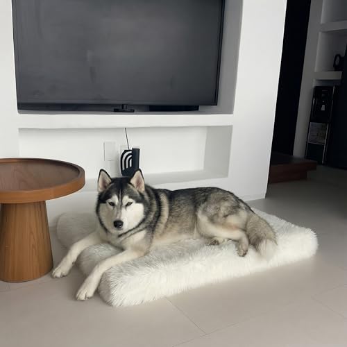 Faux Fur Orthopedic Rectangular Dog Bed (White / Large/Extra Large)