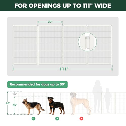 Dog Gate Extra Wide Adjustable for Openings Up to 111" (White / Up to 111" W【3 Panels + 1 Door】 / 45"H)