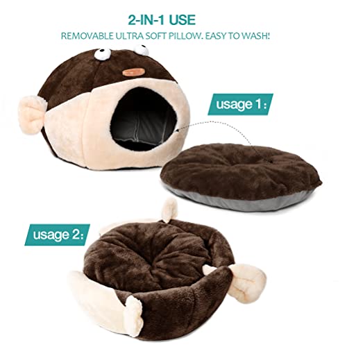 Cat Beds for Indoor Cats (L 16.5'' / brown)