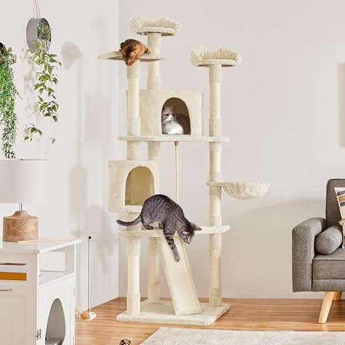 79in Multi Level Cat Tree for Multiple Cats with 9 sisal Posts (Beige)