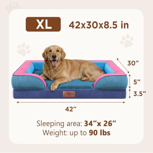 Orthopedic Dog Bed for Extra Large Dogs with Bolster (42.0"L x 30.0"W x 8.5"Th / Enchanted Cove)