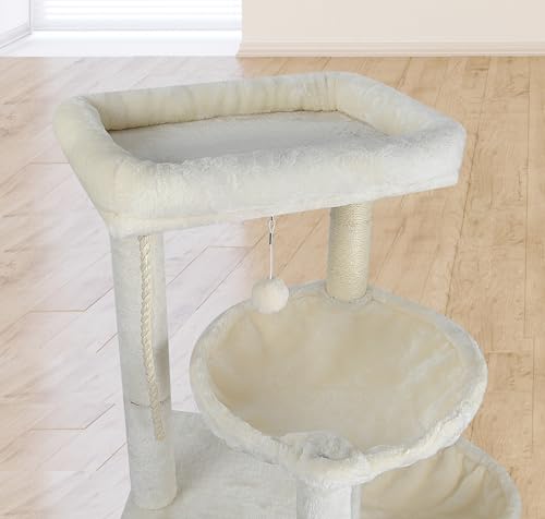 Wang Xin Four Layer Big Cat Tree with Huge Cat Condo and Two Hammocks Scratch Pad (Large / Beige)