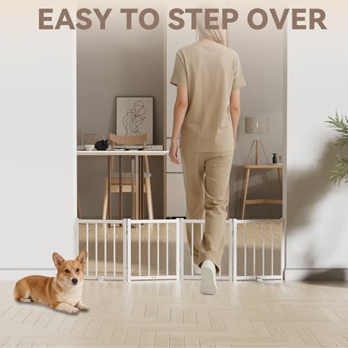16" Freestanding Short Dog Gate for Small Dogs (White-16"h / Up to 48" W, 4 Panels)