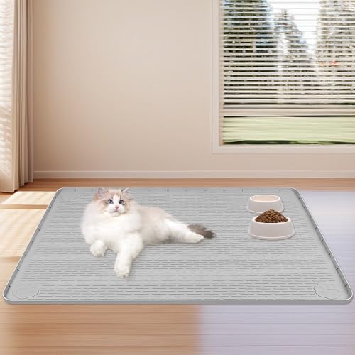 Dog Food Mat 40''x28'' Extra Large Dog Mat for Food and Water (40"L x 28"W / Grey)