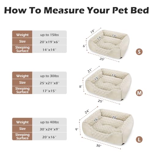 Medium Dog Bed Rectangle Washable Orthopedic Soft Calming Sleeping Durable Pet Cuddler with Anti (M(25"x 21"x 8") / Cream)