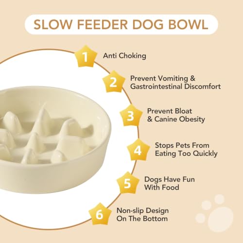 Ceramic Slow Feeder Dog Bowls (Light Yellow)