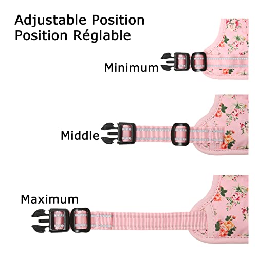 Dog Harness No Pull Adjustable Padded Reflective Harness for Small Medium Large Dogs with Handle for Walking Training (L / Flower-Pink)