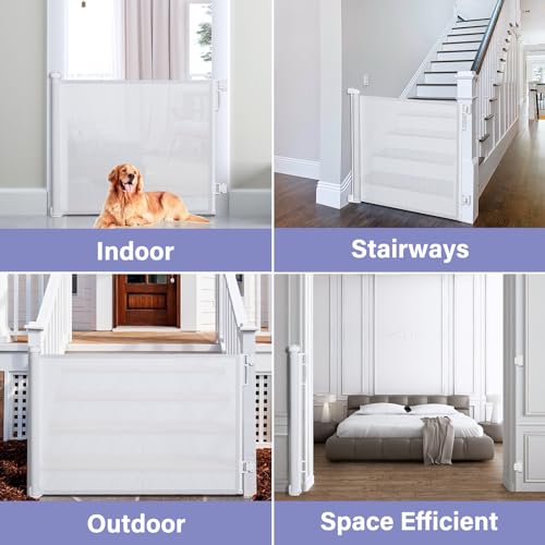 Retractable Baby Gates for Stairs & Doorways (A-white / 34" Tall x 72" Wide)