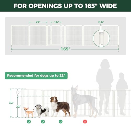 Dog Gate Extra Wide Adjustable for Openings Up to 165" (White / Up to 165" W【5 Panels + 1 Door】 / 32"H)