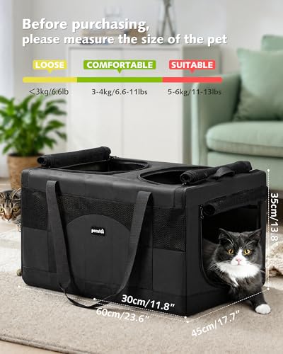 Cat Carrier Soft Double Pet Crate for 2 Cats Travel (Dark Gray)