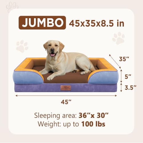 Orthopedic Dog Bed for Extra Large Dogs with Bolster (45.0"L x 35.0"W x 8.5"Th / Honey Lavender)