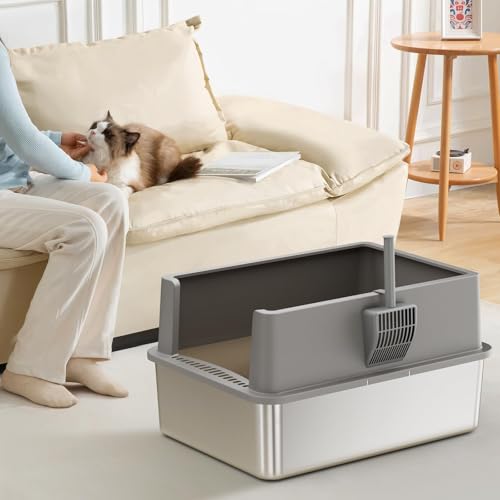2 Pack 28" Extra Large XXXL Stainless Steel Cat Litter Boxes with Lid Metal Cat Litterbox Pan for Big Cats and Multiple Cats (XXX-Large)