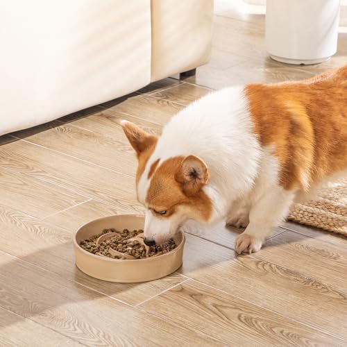 Ceramic Slow Feeder Dog Bowl (M - 1.5 Cups / Khaki)