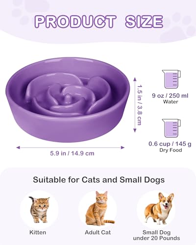 Ceramic Slow Feeder Dog Bowls Small Breed (S-0.6 Cups / 03-Purple)