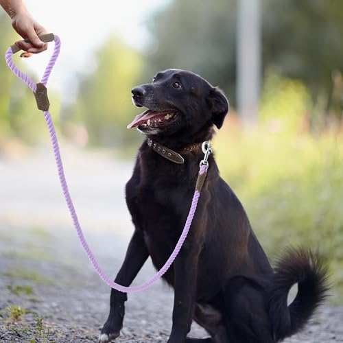 Dog Leash Braided Cotton Rope w (Purple / 48 Inch-1/2")