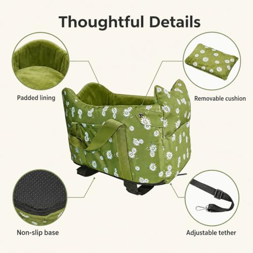 Center Console Dog Car Seat Safe Travel for Small Dogs Under 15 lbs (Light Green)