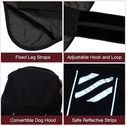 Reflective Waterproof Dogs Rain Coats with Hood (Black / M)