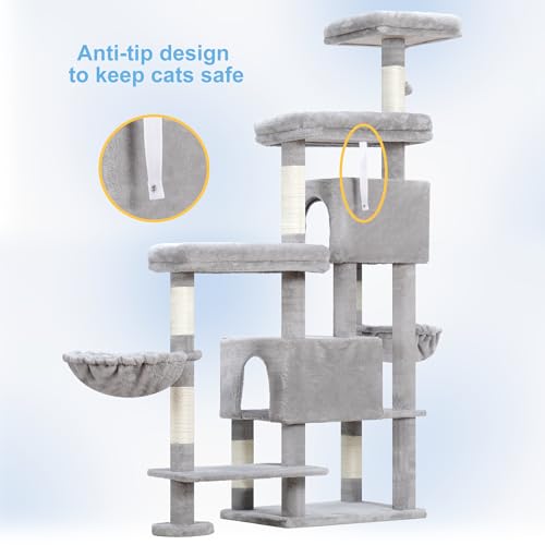 Cat Tree Tower with Stable Extended Base (Light Gray)