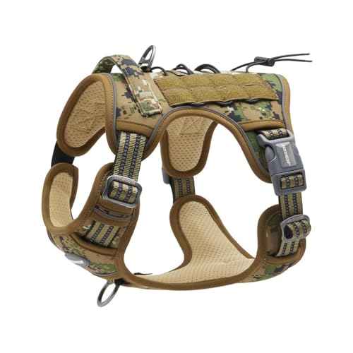 Dog Harness for Large Dogs (Camo - Woodland Camo / L(Neck:18-29",Chest:24-37"),45-80 lbs)