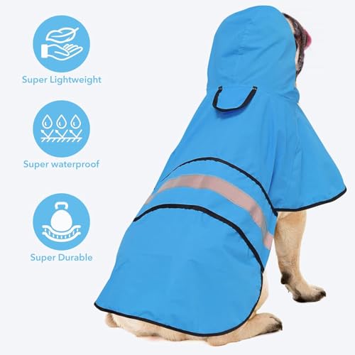 Dog Raincoat Reflective Waterproof Hooded Pet Rain Jacket (Blue / XX-Large)