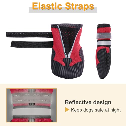 Breathable Dog Boots for Medium Large Dogs (Red / S (Insole Width 2")for 25~30lb)